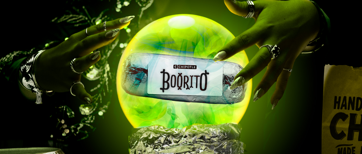 A Chipotle Boorito floats inside a crystal ball.